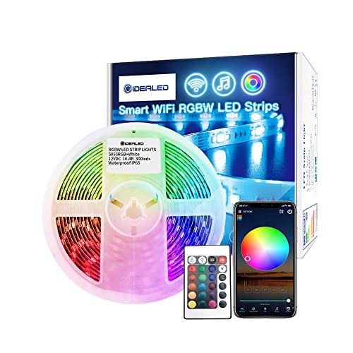 RGBW WiFi ledstrip, 5 m, dimbare kit, compatibel met Alexa/Google Assistant, smart app/spraakbediening, RGB, warm wit, Alexa Lightstrip, kleurverandering, muzieksynchronisatie, voor slaapkamer, party,