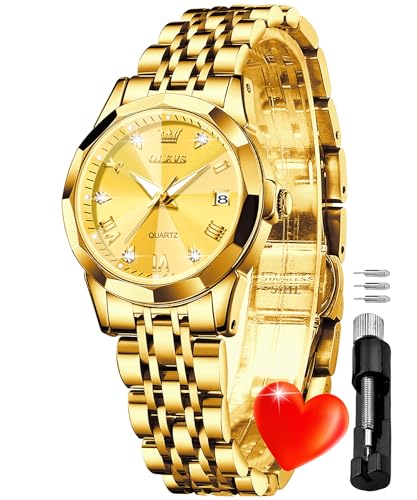 Image of OLEVS Women Watch Silver Stainless Steel Two Tone Fashion Ladies Analog Quartz Waterproof Luminous Date Day Wrist Watches