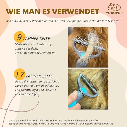 YOKOPET Unterwolle Bürste Hund, Katzen- & Hundebürste, Unterfellbürste Hunde für Langhaar- & Kurzhaar Katzen Hunde, Doppelseitige 9+17 Rundzähne, Deckhaarschutz, Anti-Knoten