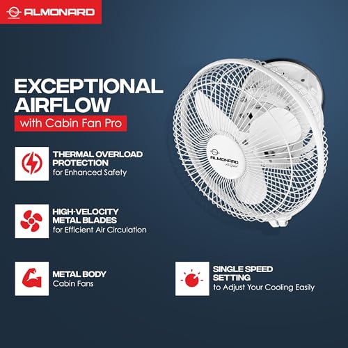 Image of Almonard 225mm High Speed Cabin Fan Pro | High Velocity Blades | Thermal Overload Protection | Single Speed Settings | Cabin Fan for Office Retail Kiosks Available in White
