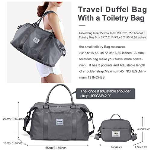 Travel Duffle Bag with toiletry bag，Weekender Bags for Women,Waterproof Carry on Bag Overnight Bag with Wet Pocket&Trolley Sleeve，Sports Tote Gym Bag，DarkGray2