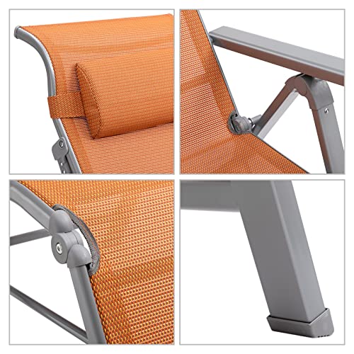 Abocofur 180 Degree Adjustable Zero Gravity Chair For 500Lbs, Steel Frame Folding Heavy Duty Lounge Chair With Armrest, Indoor&Outdoor Textil Fabric Chaise Recliner For Courtyard, Patio, Orange #TOP5