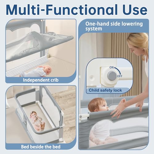 JWPEHOE 3 in 1 Baby Bassinet Bedside Sleeper Portable Crib, Co-Sleeping Baby Bed, Playpen, Suitable for Twin, Full, King & Queen Size Bed (47.3 Inch)