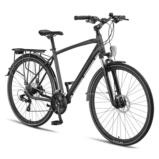 Licorne Bike Bicicletta da trekking 28″, con freno a disco in alluminio, 21 velocità, mountain bike, cross bike (per uomo, antracite)