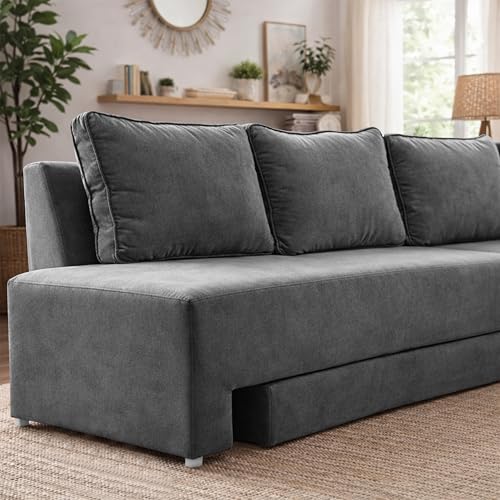 Image of Rosebell L-Shape 5 Seater Sofa Cum Bed, Sectional Couch with Cushions, Space Saving Corner Sofa, Modern Foldable Seating & Sleeping Solution for Living Room, Guest Room & Small Spaces - Grey Color