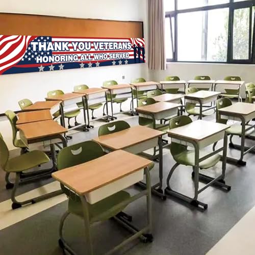 Veterans Day Banner - Thank You Veterans Sign for Indoor and Outdoor Decorations, Patriotic Military Appreciation Banner for Home, Schools, Businesses, and Community Events - Honoring All Who Served