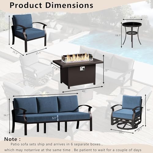 Image of Patio Furniture Set 10 Seats Aluminum Armrest Sofa, Modern Outdoor Living Room Set with 55000 BTU Propane Aluminum Fireplace, Outdoor Rotary Joystick with Thick Cushion