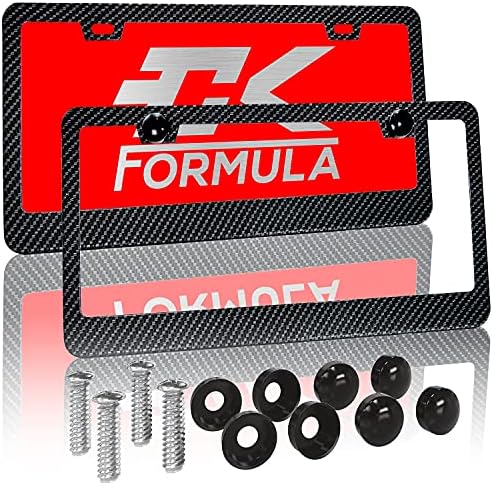 CK Formula Black Carbon Fiber Printed Aluminum License Plate Frames, 2 Screw Holes with Install Kit, UV Protection Clear Coat, Weatherproof, 2 Pieces