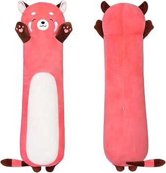 Long Red Panda Plush Body Pillow, 35 Inch Soft Stuffed Animal Hugging Toy, Cute Cuddle Cushion for Sleeping, Pink