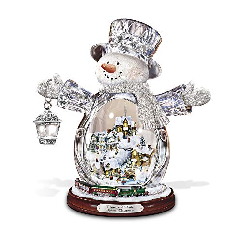 The Bradford Exchange Thomas Kinkade White Christmas Masterpiece Edition Snowman – Thomas Kinkade village featured in Snowman tummy, train runs at his base. From