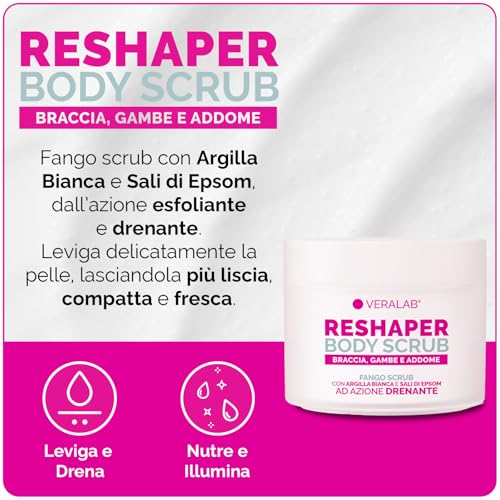 Veralab Reshaper Body Scrub, Fango Scrub Esfoliante E Drenante Con Argilla Bianca E Sali Di Epsom Ad Azione Rapida In 20 Minuti, 200Ml - 3