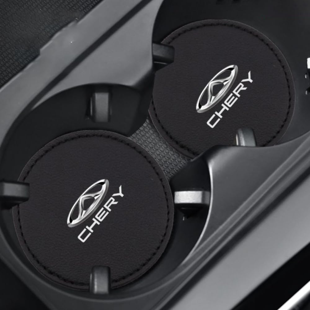 OscitY 2PCS Car leather Cup Holder Coaster, For Chery Tiggo 8 Arrizo 5 pro gx 5x eQ7 Chery tiggo 7 Pro 2020 Drink Holders Shockproof Anti Slip water proof Auto Interior Accessories,A/Black