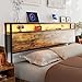 AOVSA King Size Storage Headboard with Charging Station (2 Outlets & 2 USB Ports), LED Lights Storage Shelf Headboard, Farmhouse King Headboard Only, Attach Frame - Rustic Brown