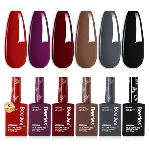 Conjunto de esmalte Beetles Fall Gel – 6 peças Kit de unhas em gel sem HEMA Borgonha Vermelho Escuro Marrom Preto Cinza UV Conjunto de Presente para Mulheres DIY Midnight Elegance Manicure Home Salon