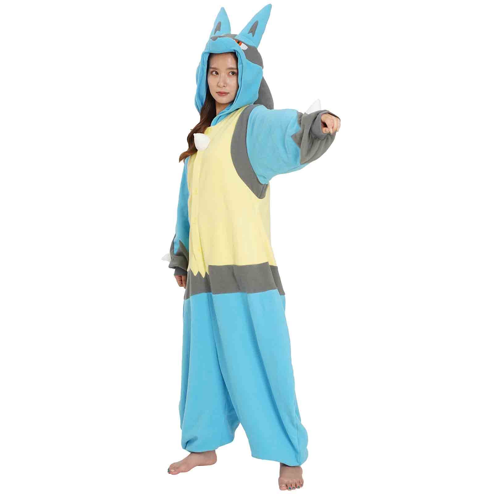 SAZAC Lucario Pokemon Adult Kigurumi - Premium Onesie Costume for Cosplay, Easy Care Halloween Outfit - Unisex