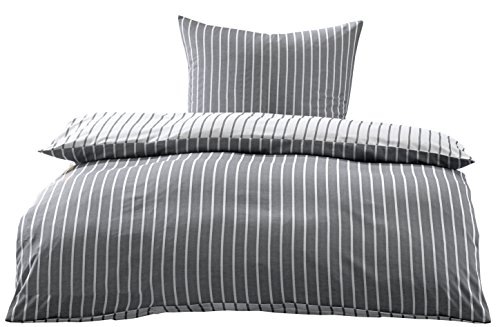 Bettwaesche-mit-Stil Mako Satin Damast Streifen Wendebettwäsche (schwarz, 135cm x 200cm + 80cm x 80cm) Cover