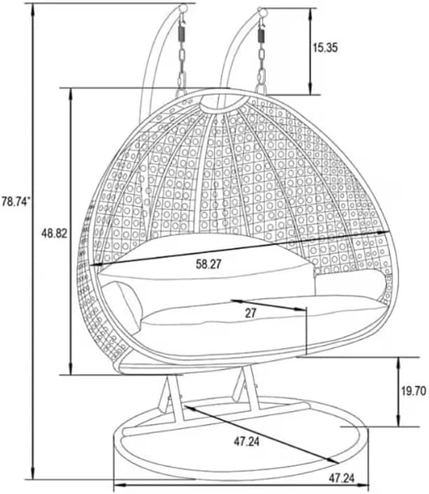 Image of Double Seater Hammock Swing Chair with Stand & Cushion | Heavy Duty Powder Coated Steel Frame | Outdoor Indoor Hanging Swing for Patio Balcony Garden Terrace Living Room (White-Black)