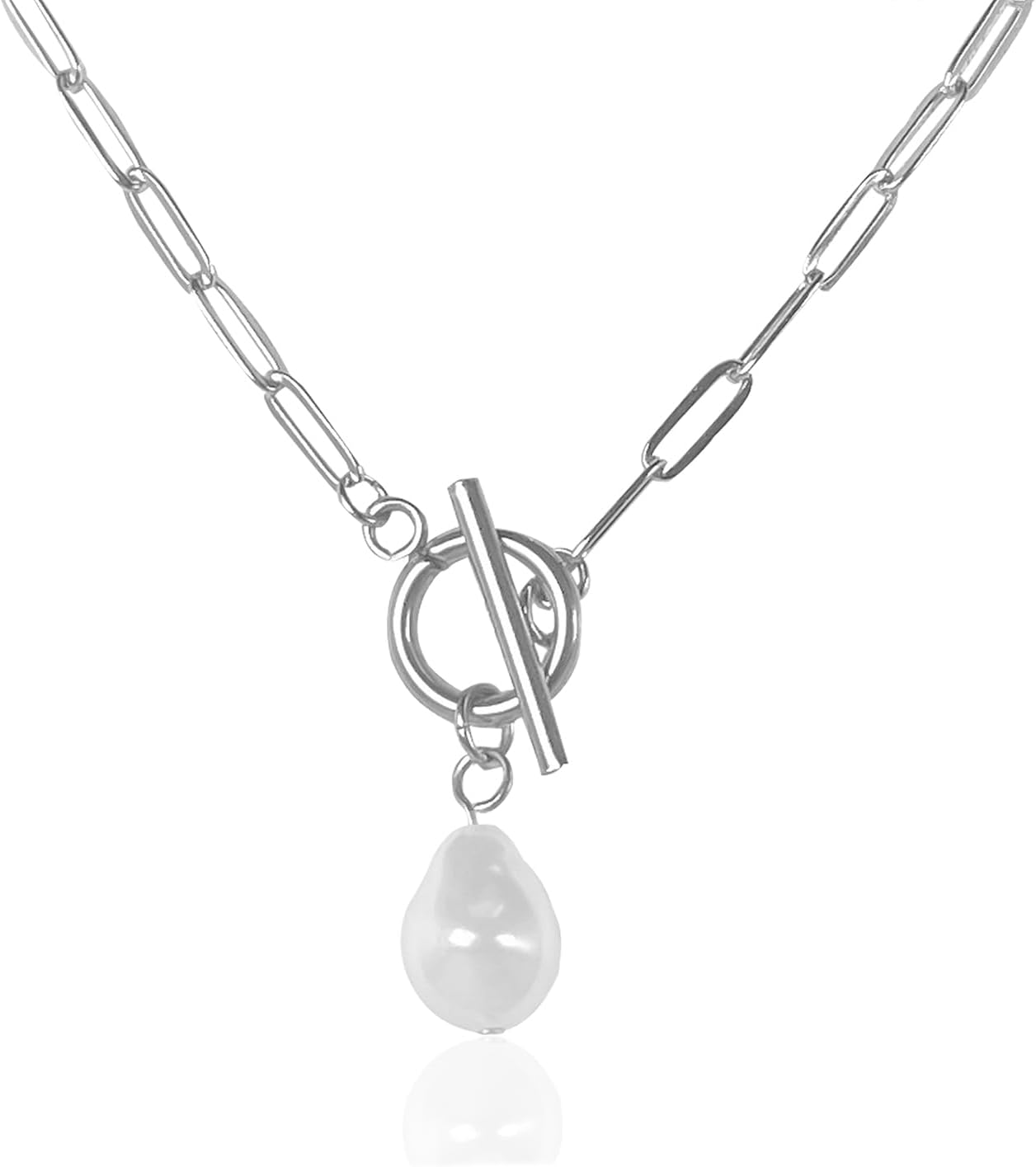 Baroque Pearl Paperclip Toggle Necklace for Women Gold Paperclip Chain Necklace Pearl Jewelry Christmas Gift for Girlfriend Wife
