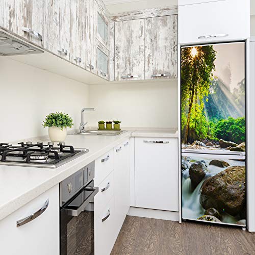 Vinilo para nevera de 60x180 cm con diseño de cascada en el bosque para cocina 4