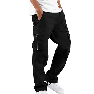 Cargo Pants for Men Straight Leg Workout Pant Drawstring High Waisted Trousers Athletic Pants with Multiple Pockets