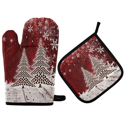 Gants De Cuisine Et Maniques Noël Caféier Hiver Flocons De Neige Gant Cuisine Anti Chaleur Maniques avec Maniques Mitaines De Cuisine pour Cuisson Four Barbecue Cuisine