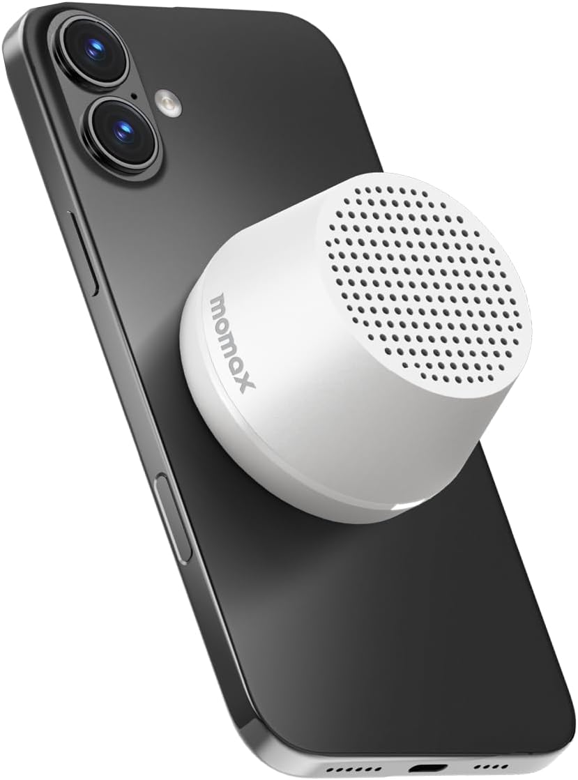MOMAX Mini Portable Bluetooth Speaker - Magnetic Waterproof Speaker with Balanced Sound, 12H Playtime, Indoor Speaker True Wireless Stereo Pairing for Home, Bedroom, Bathroom, Gift Ideas, White