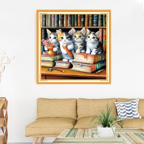 Image of Dooxvey Counted Cross Stitch Kits for Adults 11CT Printed Cross-Stitch Patterns Cross Stitching Embroidery Kit Stamped or Counted Needlepoint Kits-The cat in the Study 18x18 inch