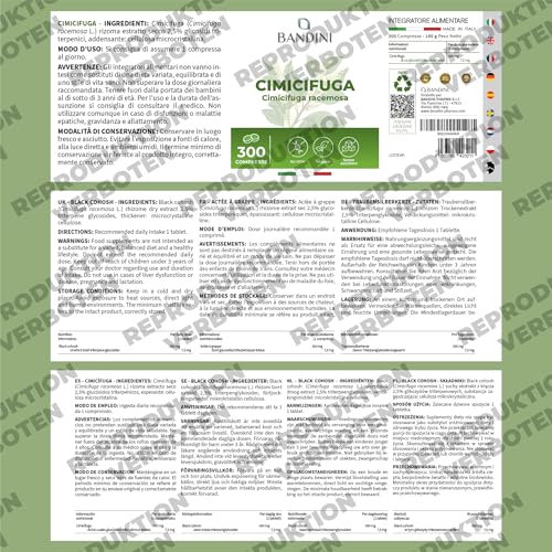 Bandini® Traubensilberkerze 300 Tabletten | Cimicifuga racemosa oder Actaea racemosa Hochdosiert mit 300mg pro Tagesdosis | Trauben-Silberkerze Extrakt | Black Cohosh | Natürlich und Vegan Supplement