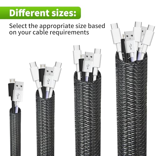 QCSIW Split Wire Loom 2pcs 1/2 Inch 10ft, Braided Cable Sleeve for Cable Management, Cord Protector for Pets, TV, Desk & Automotive, Black by QCSIW - Image 5