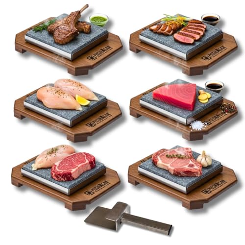 Piedrasar Piedra Volcánica Para Asar Carne- Promo 6 Sets Completos Personalizados Pc- De 20x20 Cm Apta Para Horno, Barbacoa, Fuego Directo,Vitro