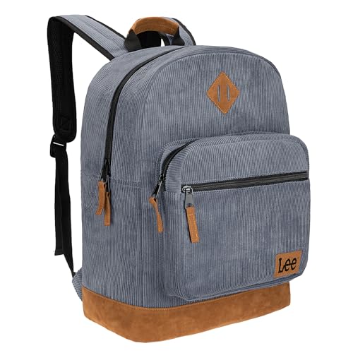Lee Authentic Jeans Company Mochila de estudo para sala de aula, capa acolchoada para notebook de 15,6 polegadas, veludo cotelê cinza, 15.6 inches, Mochilas Daypack