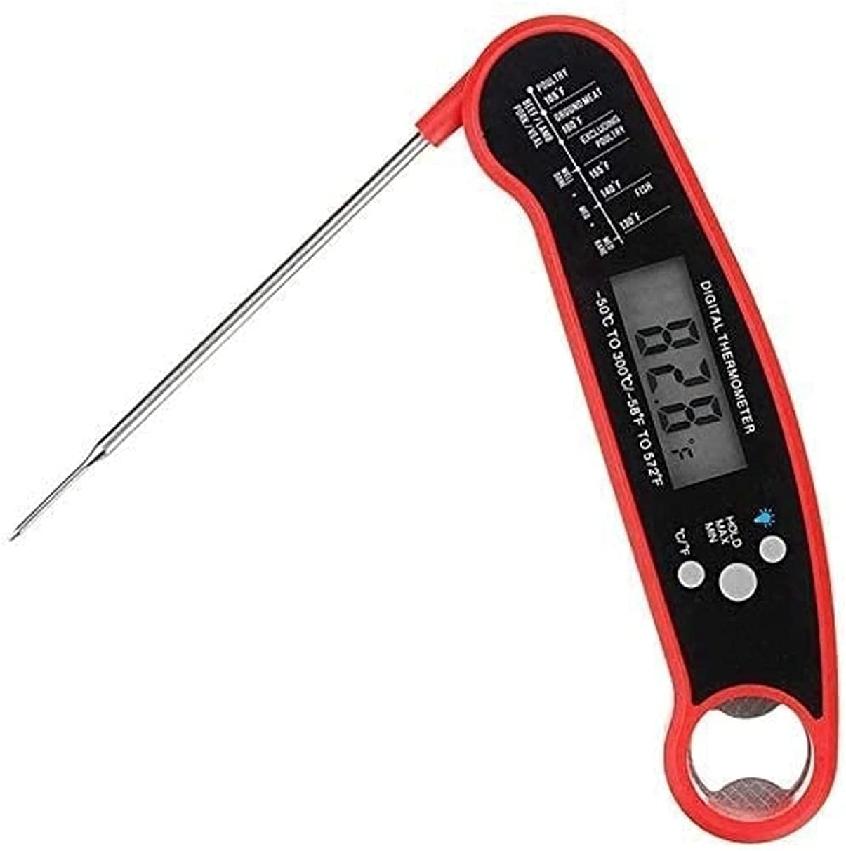 IP67 Termómetro de carne de lectura instantánea digital impermeable con retroiluminación y ranura magnética y función de calibración plegables de 13 cm para cocinar dulces de comida, BARBACOA Pa