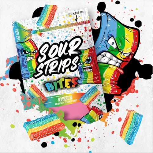 Image of SOUR STRIPS Bites Rainbow Flavored Chewy Candy Bag, 6.35 oz (Pack of 2)