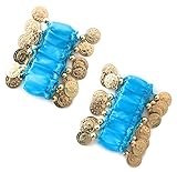 MBW Belly Dance Handkette Armband Handschmuck Armbänder mit goldfarbenen Münzen (Paar) in hellblau