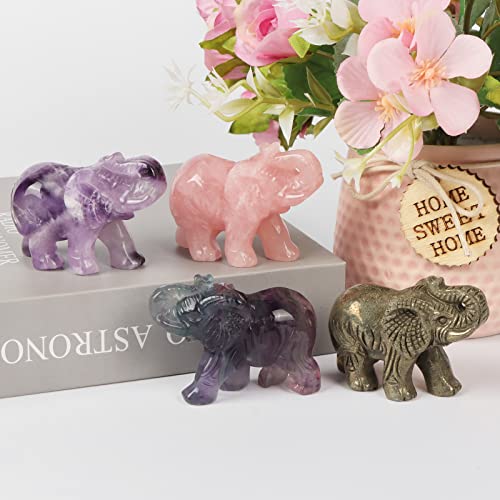 Hxswkk Rainbow Fluorite Crystal Elephant Statue 2.5 Inch Small Elephant Figurine Home Decor Collectible Carved Animal Office Decor #TOP4
