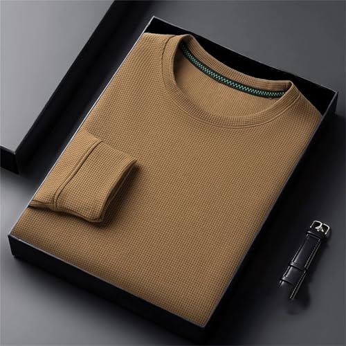 Men's Casual Waffle Round Neck Knit Comfortable Long Sleeved Pullover2