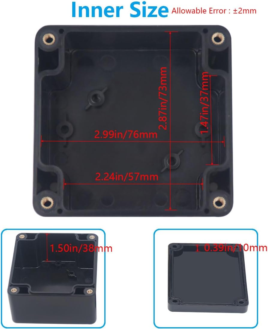 Project Box ABS Black Electrical Boxes IP67 Outdoor Waterproof Box Electronic Junction Box Power Enclosure with Cable Glands for DIY Project 3.3x3.2x2.2inch (83 x 81 x 56 mm)