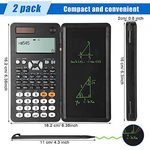 2 Pcs 991Es Plus Scientific Calculator Black 10 Digit Lcd Display Math Calculator With Writing Tablet Solar/Battery Powered Foldable Erasable Calculator Notepad For Student School College #TOP3