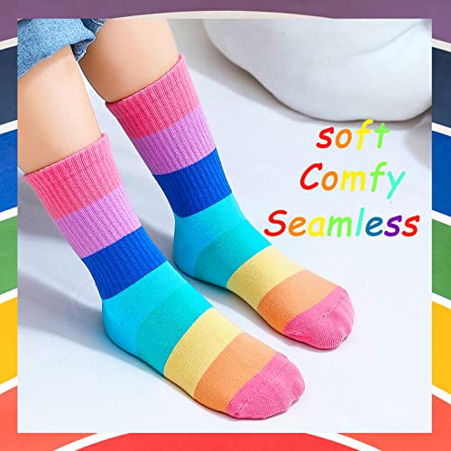 Kids Crew Socks - Seamless Rainbow Stripes for Boys Girls - Cotton Athletic Unisex Cute Fun Boot Socks - 5 Pairs4