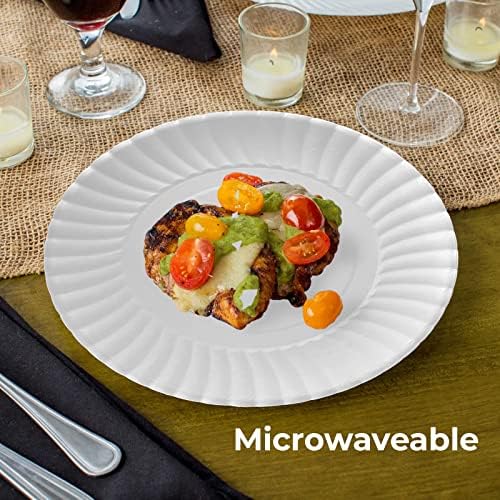 ARAAZ Paper Plates Pack of 100-18cm (7 Inch), Disposable Plates, Super Rigid Party Plates, Eco-Friendly White Paper Plates, Biodegradable, and Compostable Plates, Best for Picnic, BBQs, Kid's Parties