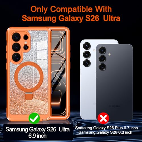 v-Golvin for Galaxy S26 Ultra Case,[Magnetic Stand][Fit for MagSafe][Glitter Card][Built-in 9H+ Screen Protector] Military-Grade Drop Proof Shiny Cover for Samsung Galaxy S26 Ultra,Orange - image 2