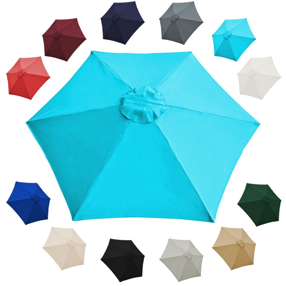 SMCMGECEUZ Sun Umbrella Replacement Cloth 6 Ribs Umbrella Replacement Canopy 6.5ft 7ft 7.5ft 8ft 9ft 10ft Replacement Parasol Cover For Deck Lawn(Blue 1,2m/6.5ft(6-ribs))