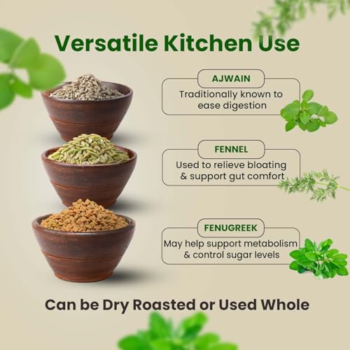 Image of Pure Tree Certified Organic Ajwain, Methi, Saunf | 75 g Each | Carom, Fenugreek & Fennel Seeds | Spices Whole Vaamu, Methi dana, Variyali Combo Pack