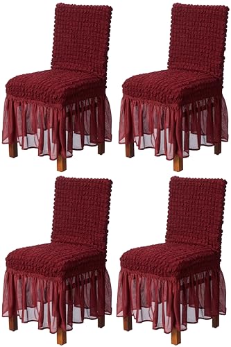 Amazon Brand - Solimo Bubble Chair Cover with Skirt Polyester and Spandex Fabric | Pack of 4 (Maroon) (B0CW9V2CC3) Amazon Price History, Amazon Price Tracker