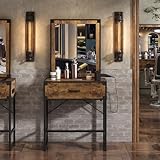 RESHABLE Wall Mount Salon Station with Mirror,Hair Stylist Barber Station with Charging Station and Appliance Holders, for Barbershop, Salon, Spa,Rustic Brown