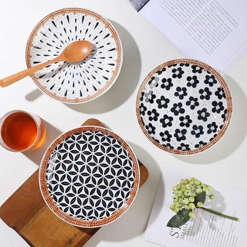 Image of Ceramic Dinner Plates Set of 2, 8 Inch Porcelain Salad Dessert Round Plates, Microwave, Oven and Dishwasher Safe, Kitchen Plates, Serving Dishes Plates (1 Plate 2 Bowl Plate Petal Print, 1)