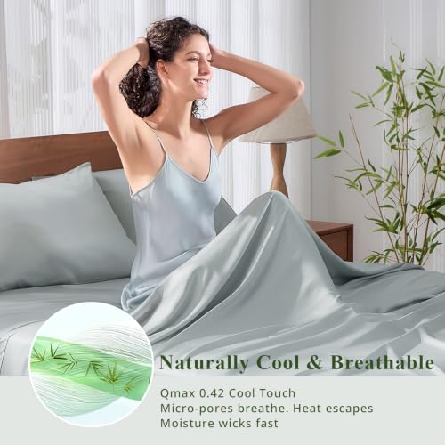 Image of Queen Size Sheet Set, Viscose Bamboo Sheets for Bed Set 4pcs, 100% Viscose Derived from Bamboo, Hotel Luxury Silky & Cooling for Hot Sleepers, Deep Pocket Up to 17 inch, Light Grey