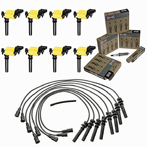 MCK 8pcs Energy Ignition Coil Pack And Spark Plug With Hemi Wireset Tune Up Kit Compatible With Chrysler Dodge Jeep 300 Durange Magnum Ram 1500 2500 3500 Grand Cherokee 2003-2005 5.7L 5.7 V8 UF378