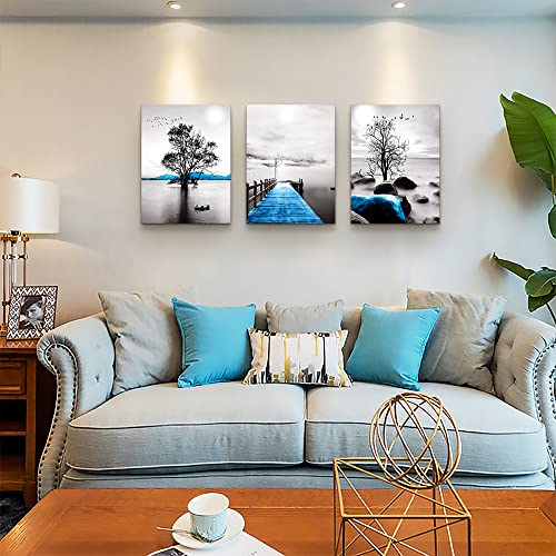 Wall Decorations For Living Room Framed Canvas Wall Art For Bedroom Office Wall Decor Black And White Ocean Landscape Wall Paintings Modern Posters Pictures Artwork For Bathroom Home Decor 3 Piece