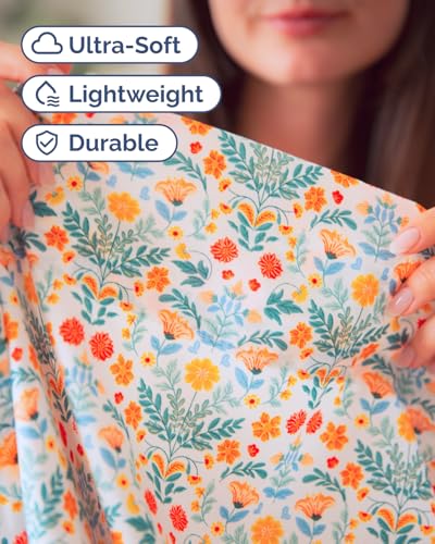 Image of King 4 Piece Floral Sheet Set - Soft, Breathable & Cooling - Garden Bloom | 1 Flat, 1 Fitted & 2 Pillowcases w / Deep Pockets, Boho Botanical Floral Bedding, Breathable & Cooling, Wrinkle & Fade Free